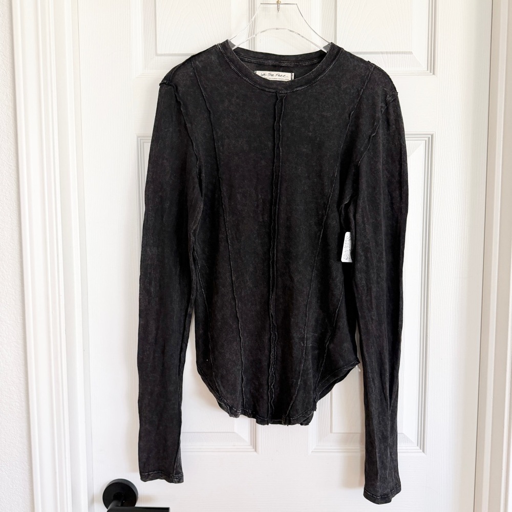 🩶 NWT Free People Black Dark Gray On Point Layering Tunic Long-Sleeve Top - Picture 7 of 13